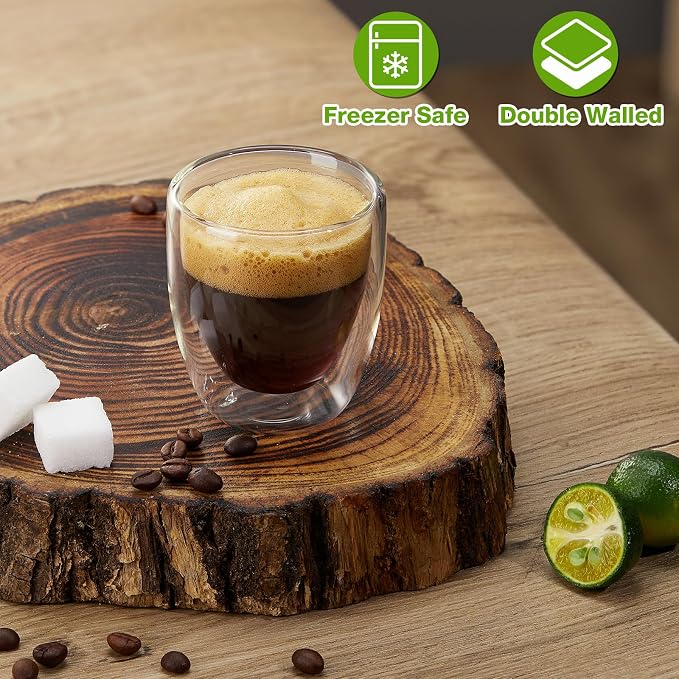 Gencywe Double Walled Espresso Cups Set of 4, 3 Ounce Clear Expresso Coffee Mugs - Image 4