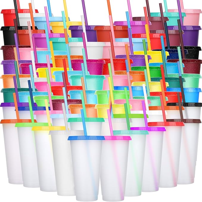 Honeydak 100 Pack Tumbler with Straw and Lid Bulk Cups by Honeydak