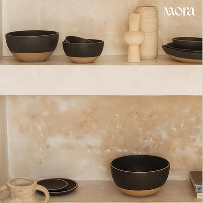 MORA Jumbo and Large Bowls Set of 2, 2.5 and 1.5 Qt Ceramic Pottery Mixing Bowls - Microwave and Dishwasher Safe - Liquorice