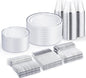 WELLIFE 450 PCS Silver Disposable Dinnerware Set for 75 Guests, Wedding Plates Silver Plastic Plates for Party, Including 75 Dinner Salad Plates, Cups, Forks Knives Spoons for Wedding and Party