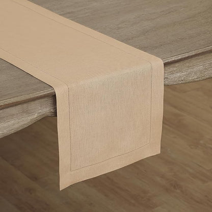 Solino Home 100% Pure Linen Dining Table Runner Beige Hemstitch, 14 x 72 in | by SolinoHome