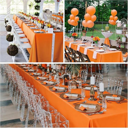 8 Pack Orange Tablecloth 60 x 126 Inch Rectangular Table Cloth for 8 Foot Rectangle Tables, Wrinkle Resistant Washable Rectangle Fabric Table Covers for Wedding Party Banquet Buffet and Camping