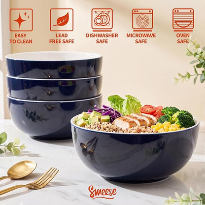 Sweese Ceramic Soup Bowl Set of 4, 29 oz Round Pasta Bowl Stackable Serving Bowl - Image 3