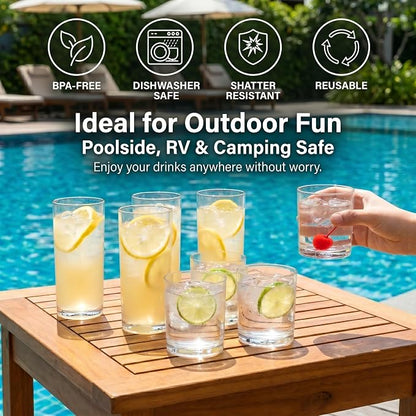 Meolibour® Acrylic Drinking Glasses Set of 8, 14oz Rocks & 20oz Water Cups - Image 3