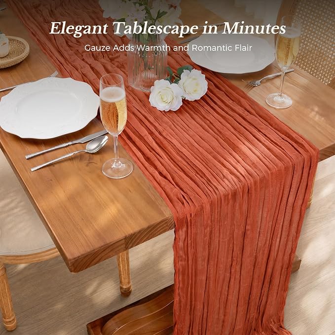 10 Pack Terracotta Cheesecloth Gauze Table Runners, 35x120 Inch | Extra Wide - Image 2