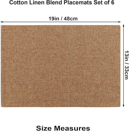 Cloth Placemats Set of 6, Cotton Linen Blend Machine Washable Double Layered Place Mats, Heat Resistant Placemats Wrinkle Free Thick Fabric Dining Table Mats for Indoors & Outdoors (Flaxen, 6)