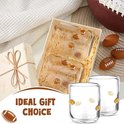Icon Juice Glasses, 14oz Stemless Wine Drinking Juice Glass Cup for Valentine Party Supplies Gift(2 Pcs,Football)