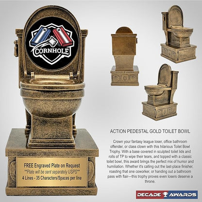 Decade Awards Action Pedestal Gold Toilet Bowl Trophy with Optional Inserts - Custom Engraved Plate On Request (7 Inch Tall)