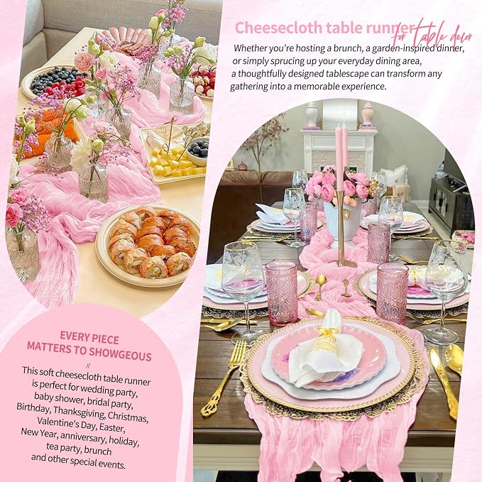 30 Pack Cheesecloth Table Runner 10FT Light Pink Table Runner Boho Gauze Cheese - Image 8