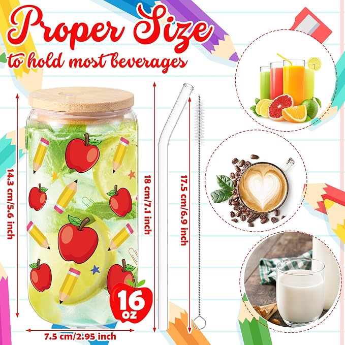 Sliner 2 Pcs Teacher Glass Cups Back to School Gifts Iced Coffee Tumbler - Image 5