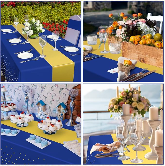 12 Pack Blue and Gold Tablecloth and Table Runner Party Decorations, Royal Blue - Image 6