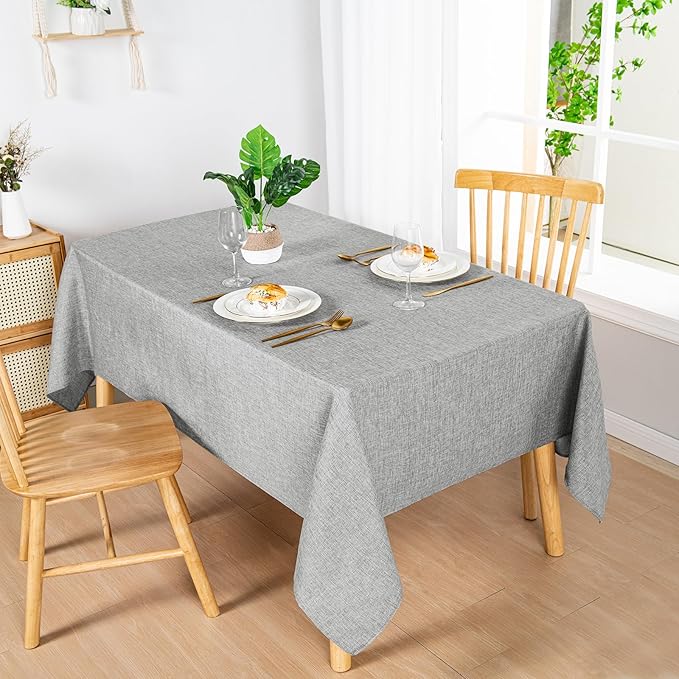 Hiasan Faux Linen Rectangle Tablecloth - Wrinkle and Stain Resistant Washable Table Cloth for Kitchen Dining Room Holiday Table Cover for Dinner, Light Grey, 52 x 70 Inch