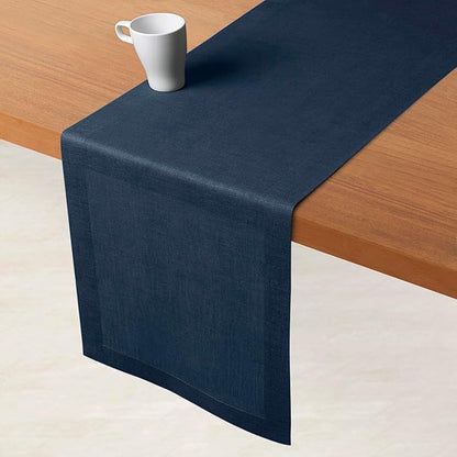 D'Moksha Homes Linen Navy Blue Table Runner 72 Inches Long - 100% Pure Linen 14 x 72 Inch Table Runner for Dining, Easter - Machine Washable