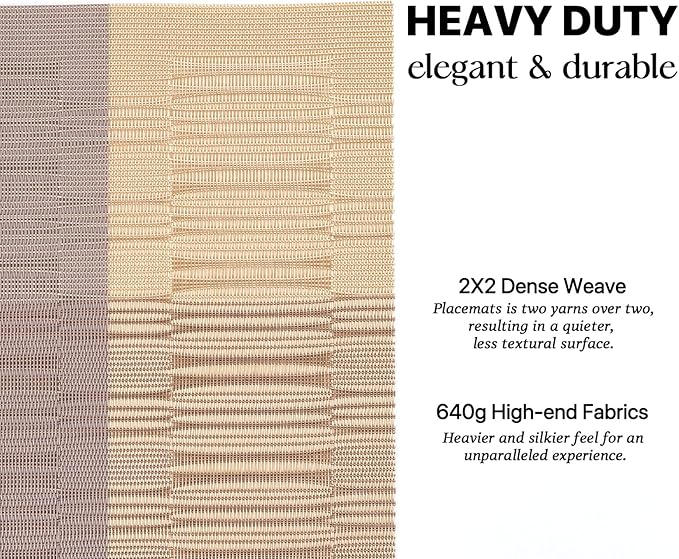 LEXMORE Placemats Set of 8 Vinyl/Plastic Woven Place Mats for Kitchen Table Indoor/Outdoor Washable Placemat Wipeable Dining Table Mats(Gold Dune)