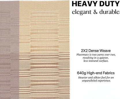 LEXMORE Placemats Set of 4 Vinyl/Plastic Woven Place Mats for Kitchen Table Indoor/Outdoor Washable Placemat Wipeable Dining Table Mats(Gold Dune)