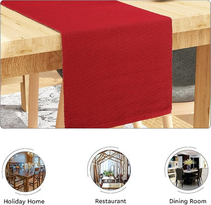 Encasa XO Table Runner, Yarn Dyed Ribbed Cotton 13"x59" | Solid Red, 12-Ply - Image 4