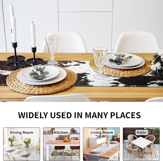 Linen Cow Print Table Runner 13x71 Inch Farmhouse Western Brown Black Cowhide - Image 3