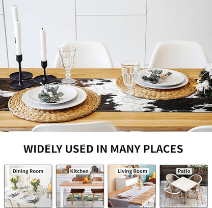 Linen Cow Print Table Runner 13x71 Inch Farmhouse Western Brown Black Cowhide - Image 3