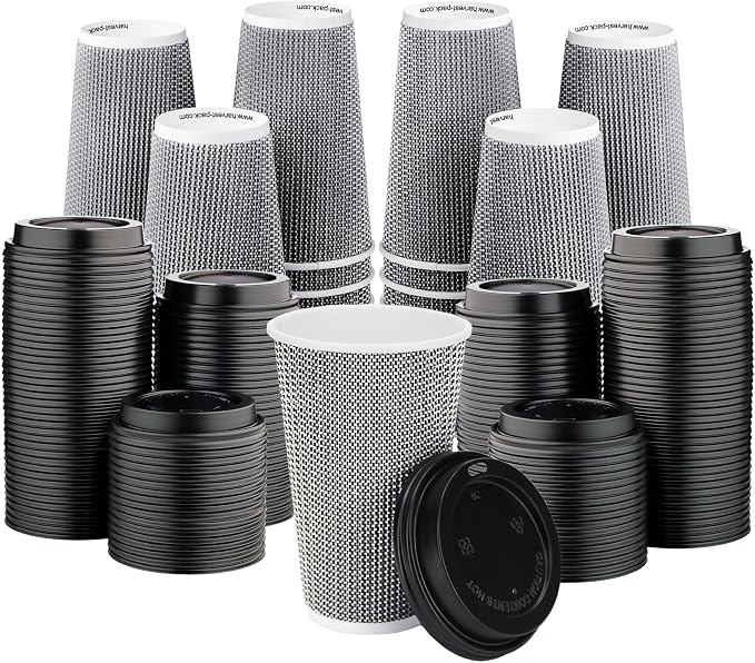 Harvest Pack 16 oz Disposable Coffee Cups, Insulated Ripple Double-Walled Paper by HarvestPackGOURMETSHOWCASE