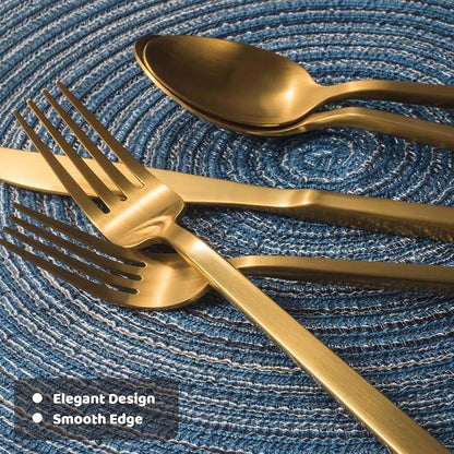 Alata Cube Gold 45-Piece Flatware Set, Forged Cutlery Set, Matte Gold - Image 6