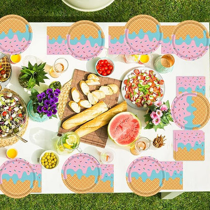 40 Pcs Ice Cream Plates and Napkins Party Supplies, Disposable Ice Cream Paper - Image 8