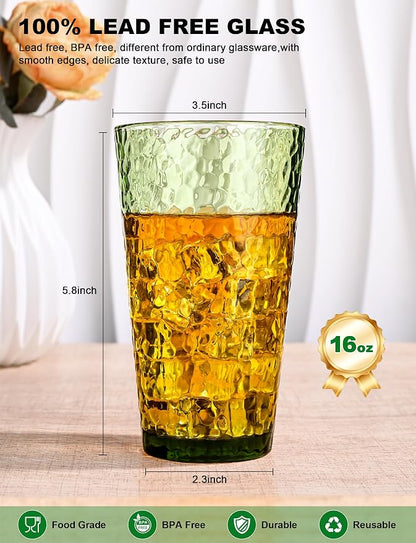 Amyoole Drinking Glasses Set of 8, 16oz Green Highball Water Glasses | - Image 4