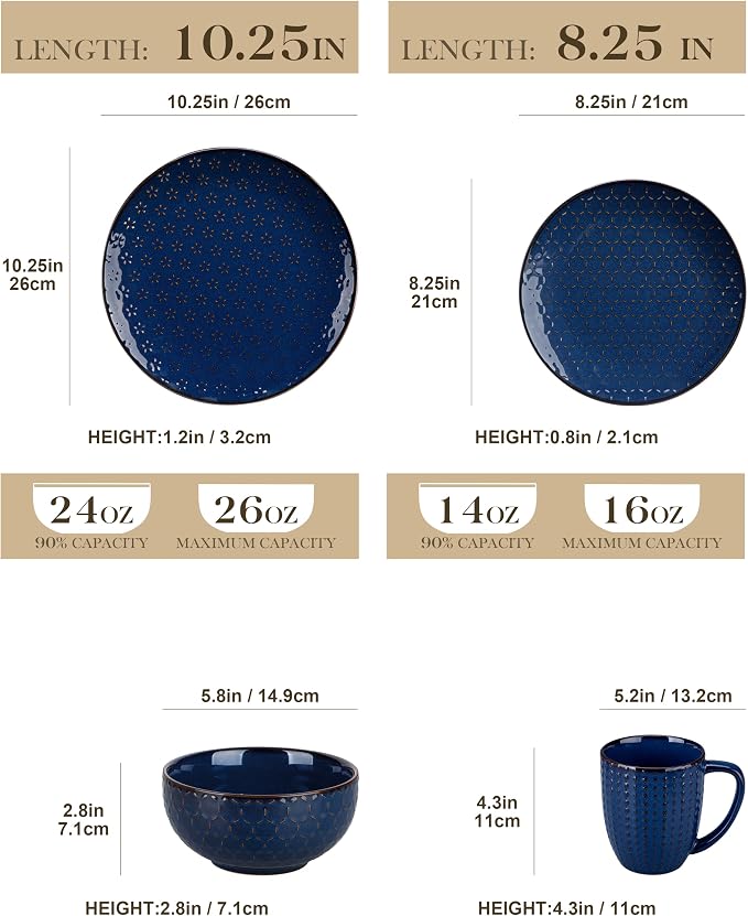 MALACASA 16 Pieces Dinnerware Sets, Farmhouse Plates and Bowls Sets, Embossed - Image 2