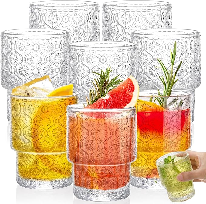 AVLA 8 Pack Vintage Drinking Glassware, 7 oz Romantic Water Juice Glass Tumbler by AVLA