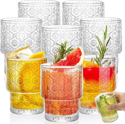 AVLA 8 Pack Vintage Drinking Glassware, 7 oz Romantic Water Juice Glass Tumbler by AVLA