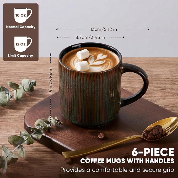 E-far 12 oz Coffee Mugs Set of 6, Stoneware Coffee Cups - Image 2