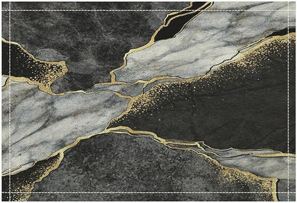 Marble Linen Placemats Set of 4, Modern Abstract Foil Texture Grey Black Marble 12x17 Inch Washable Table Mats Non Slip Placemats for Wedding Party Kitchen Banquets Dining Decoration