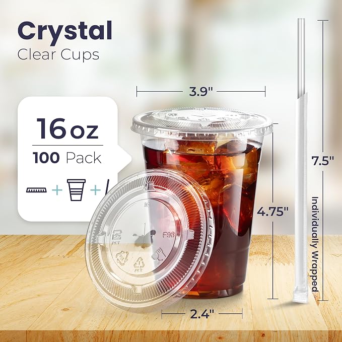 Fit Meal Prep 100 Pack 16 oz Plastic Iced Coffee Cups - Image 2