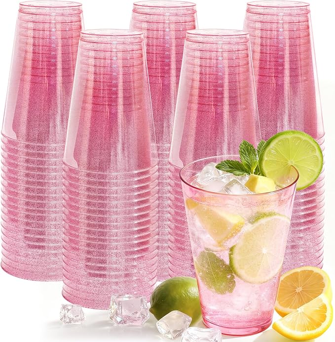 Glowserve 100 Pack 12 oz Pink Disposable Plastic Cups Cocktail Glasses | Cold by glowserve