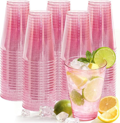 Glowserve 100 Pack 12 oz Pink Disposable Plastic Cups Cocktail Glasses | Cold by glowserve
