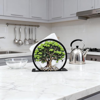 Tree of Life Napkin Holder for Table-Free-Standing Paper Napkin Dispenser for Cafe, Bar, Restaurant Table Decor |Colorful Metal Napkin Stand |Rustic Home Decor Presents|Modern Kitchen&Dining Accessory