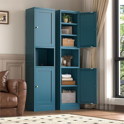 2-Door Metal Storage Cabinet, Tall Slim Pantry Organizer with 3 Adjustable Shelves (120LBS/Shelf), Anti-Tipping Waterproof Cabinet for Bathroom/Kitchen/Home Office/Small Spaces,(1PC,Blue)