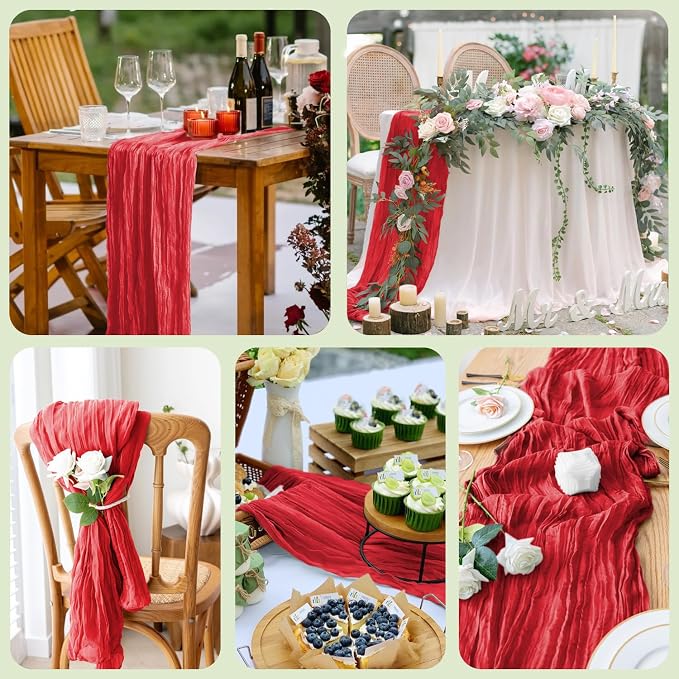 Cheesecloth Table Runner Red 10FT Boho Gauze Runner - Image 7