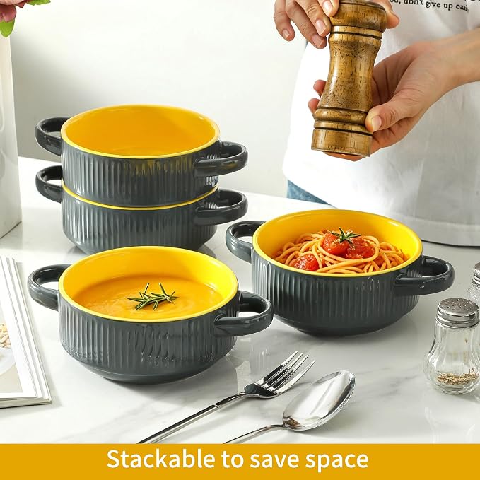 Soup Bowls with Handles, 23 oz French Onion Soup Crocks, Stackable Soup Bowl - Image 6