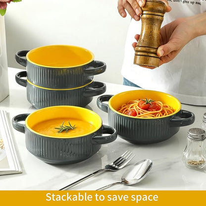 Soup Bowls with Handles, 23 oz French Onion Soup Crocks, Stackable Soup Bowl - Image 6