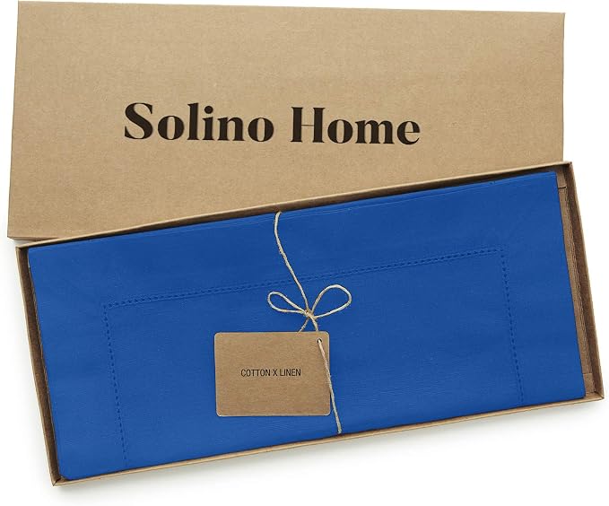 Solino Home Cotton Linen Table Runner Blue, Hemstitch Collection 14 x 90 in | - Image 4
