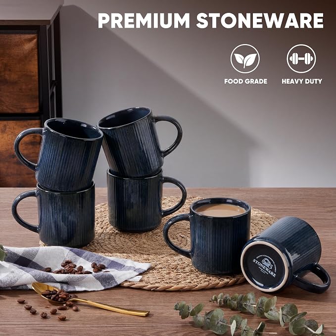 E-far 12 oz Coffee Mugs Set of 6, Stoneware Coffee Cups - Image 3