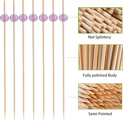 200 Pcs Cocktail Picks, 4.7 Inch Toothpicks for Appetizers, Bamboo Cocktail Sticks Skewers for Drinks, Desserts, Charcuterie, Wedding Party Fancy Toothpicks, Colour Pearl Mini Food Picks Decorative