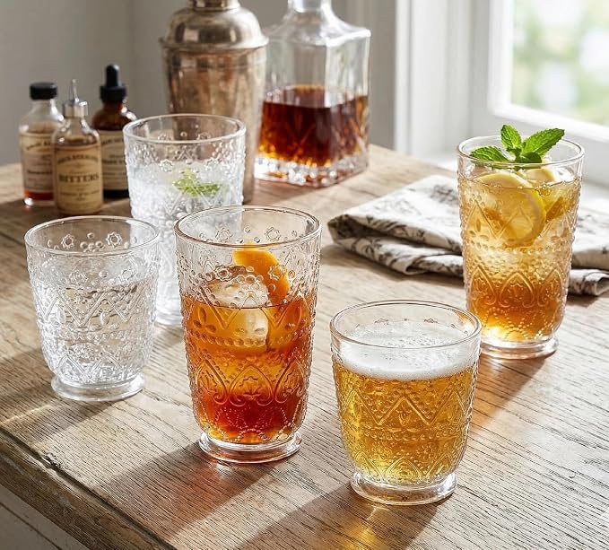 Vintage Drinking Glasses Set of 8 Elegant Glassware Set, 4 Highball Glasses 16oz - Image 6