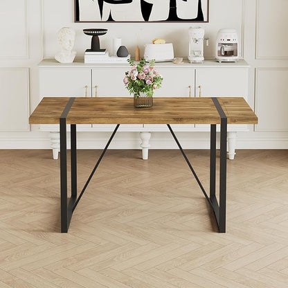 55'' Dining Table for 4-6, Wood Kitchen Table with Metal Legs, Dinner Table for 4-6 for Home Dining Room Living Room