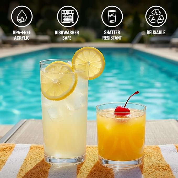 Zulay Kitchen Plastic Drinking Glasses – Mixed 16oz & 12oz Acrylic Shatterproof - Image 3