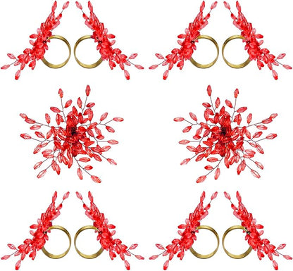 Christmas Napkin Rings Set of 12 for Dining Table Decoration Parties Everyday Metal Napkin Holder Leaf Red (Pack of 12)