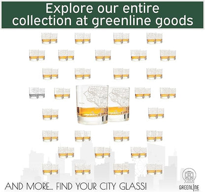Greenline Goods Whiskey Glasses - 10 Oz Tumbler Set for Seattle lovers, Etched with Seattle Map | Old Fashioned Rocks Glass - Set of 2