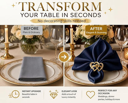 Gold Napkin Rings Set of 12 – Heart Design – Romantic Napkin Ring Holders - Image 3