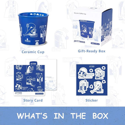 Jottings Retro Blue Handleless Ceramic Mug, Unique & Original Design Coffee Tea - Image 5