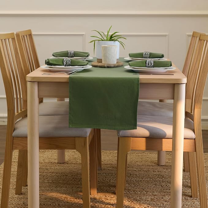 Encasa XO Table Runner, Cotton Canvas Dining Runner 13"x104" | Leaf Green - Image 4